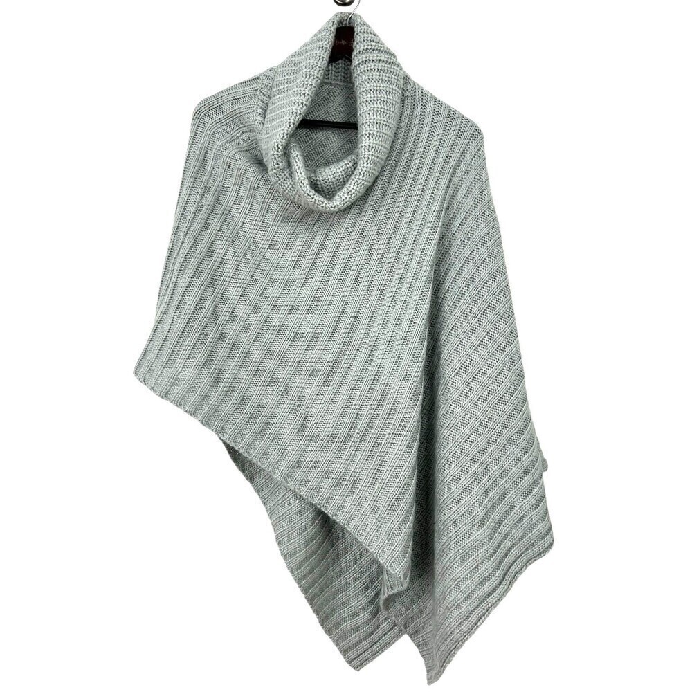 New Simplee Women One Size Gray Turtleneck Poncho Cable Knitted Pullover Wrap U4